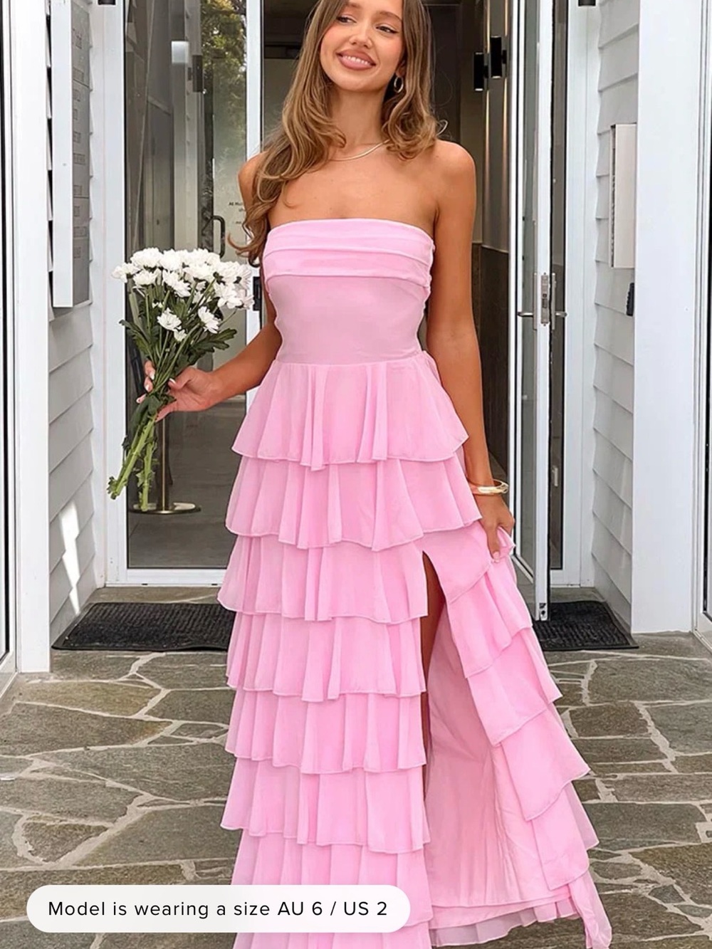Beginning Boutique Kim Pink Strapless Ruffle Maxi Dress